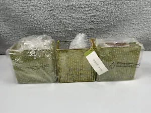 WEST ELM Kerzenhalter Windlicht Teelicht Tischplatte / wandhängend Goldgeflecht 3er Set - Bild 1 von 8