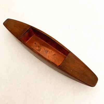 14” Vintage Wooden Boat Shuttle From Weaving Loom, Copper Insert, Guatemala - Image 1 of 3