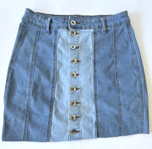 SheIn Skirt Womens Small Blue Jean Denim Mini Short Button Front Two Tone 26" S - Picture 1 of 10