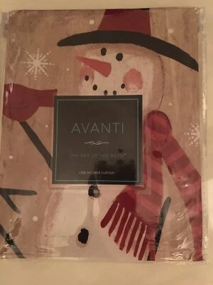 Cortina de ducha de tela Avanti Tall muñecos de nieve con cardenales y pinos 72 X 72 Foto 1 de 2