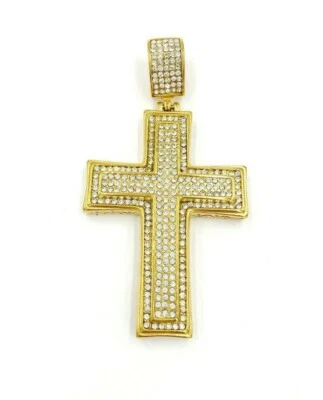 Colgante Cruz Chapado en Oro Acero Inoxidable Hombres Joyería Dije Circonita cúbica Foto 1 de 2