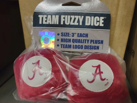 Officially Licensed Alabama Crimson Tide 3" Fuzzy Dice New in Bag Cover