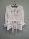 Size 10 Ladies White Linen Jacket Blazer Per una Collarless With Waist Tie Belt