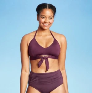 Top de bikini Kona Sol con corbata frontal para mujer medio halter almohadillas extraíbles púrpura - Imagen 1 de 10