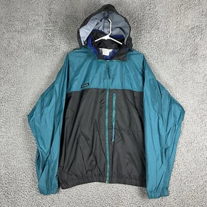 Vintage Columbia Windbreaker Jacket Men's XL Teal Black Full Zip Hoodie 80s/90s - Picture 1 of 16