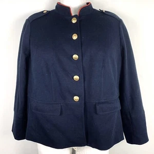 Talbots Woman Petites Blazer sz 18WP Navy Gold Buttons Military Shoulders New - Picture 1 of 13