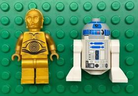 2 Lego R2D2 + C3PO Minifigs: Star Wars Figures Pearl Gold 10188 10198 8092 9494