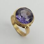 FINE 18CT GOLD FANCY SYNTHETIC ALEXANDRITE SET RING SIZE O 1/2 - 6.2 GRAMS