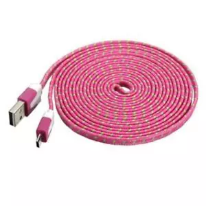 NTJ 10FT LONG Flat Braided Fabric Charger Cable charging for MICRO USB data sync - Picture 1 of 22