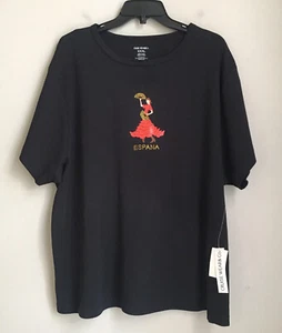 Cruise Wear T-Shirt Flamenco Women XXXL 3XL ESPANA Black Short Sleeve Tee NWT - Picture 1 of 10