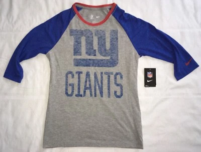 NWT New York Giants Gray + Blue Raglan T-Shirt By NFL / Nike, Women’s Large - Image 1 of 4
