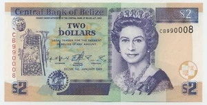 Billete Belice 2 Dólares 1-1-1999 Pick 60.a UNC Sin Circular Serie CB - Imagen 1 de 2