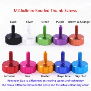 M2.6x8mm Knurled Thumb Screws Flat Head Hand Grip Bolts PC Case Aluminium Alloy - Picture 1 of 5