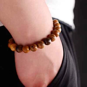 Men's Bracelet 8mm Wooden With Natural Lava Stone Beaded bracelet Stretchy UK - Picture 1 of 12