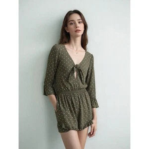 Abercrombie & Fitch Romper Sz S Green Polka Dots Bell Sleeve - Picture 1 of 13