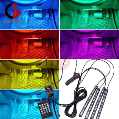 4X 9 SMD LED RGB LED Strip Lights Music Wireless Remote Control Car Decoration - Image 1 of 4