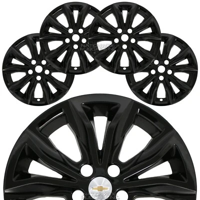 4 fits 2019-2025 Chevrolet Malibu LT 17" Black Wheel Skins Hub Caps Rim Covers - Image 1 of 4