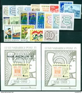 1993 Estonia, Estonia nuovo di zecca set anno = 22 francobolli +2 s/s - Foto 1 di 1