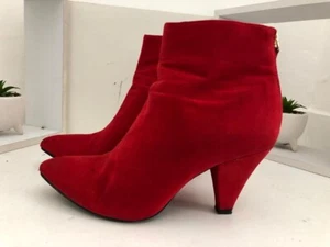 NEW LOOK WOMENS RED SUEDE BACK ZIP UP CONE HEEL ANKLE BOOTS SHOE UK SIZ 6 EUR 39 - Picture 1 of 8
