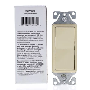 Interruptor de luz basculante decorador de 3 vías Eaton 7503V marfil 15A en caja residencial - Imagen 1 de 5