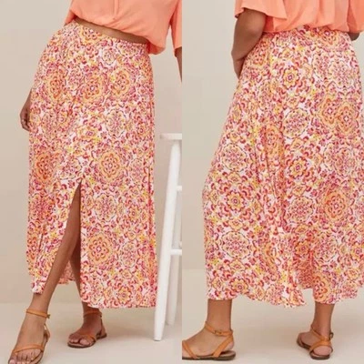Maxi Falda Naranja Tórrida Multicolor Fluida Verano Vacaciones Resort Boho Talla 2 Foto 1 de 4