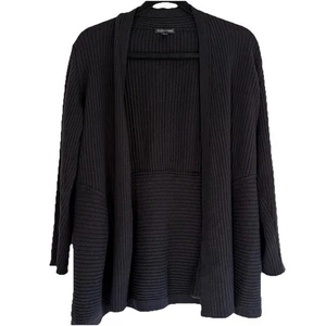 Cárdigan Eileen Fisher Extra Fino Lana Merino Acanalado Frente Abierto MEDIANO Negro Ita - Imagen 1 de 9