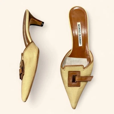 Zapatos de salón vintage MANOLO BLAHNIK AÑOS 90 Y2K bronceados con hebilla de cuero marrón | 37,5 7 Foto 1 de 4