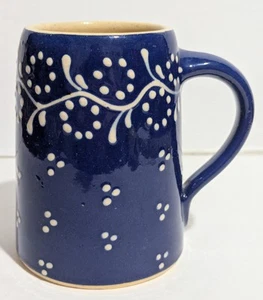 5" Bürgel Keramik Keramik blau Becher - weiß Engobe - Thüringen handbemalt sehr guter Zustand - Bild 1 von 10