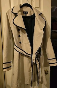 Trench cappotto doppiopetto con cintura Elle beige nero bordo piped taglia 4 - Foto 1 di 4