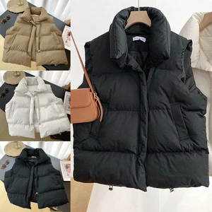 Frauen Stehkragen Ärmellos Gilet Weste Mantel Lockere Puffy Outwear Warme - Bild 1 von 14