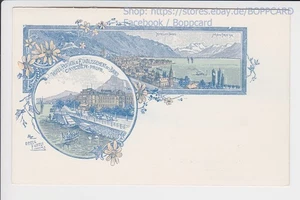 SCHWEIZ , WAADT , LITHO MONTREUX , HOTEL DE BAINS , ORELL FÜSSLI ,  ca1910 - Picture 1 of 2