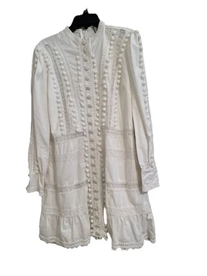 Nuevo con etiquetas Vestido Cuello Simulado Manga Larga Corto Blanco Encaje Bola Flecos Forrado Boho talla 2X Foto 1 de 4