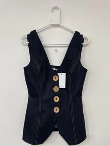 M.O.T Asma Denim Sleeveless Button Down Waistcoat Size 10 Brand New With Tags - Picture 1 of 12