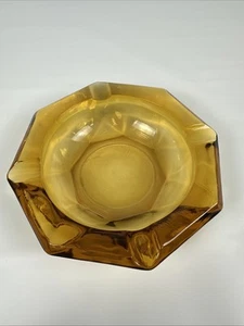 Vintage Yellow Amber Cigar Glass Ashtray Octagon Smoking Room Bar MCM Retro - Picture 1 of 7