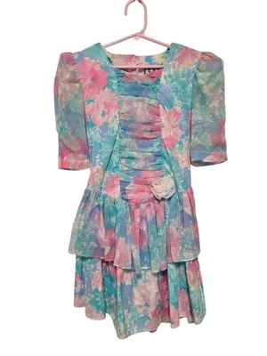 Vestido de fiesta vintage años 90 niñas talla 10 estampado floral pastel Foto 1 de 4