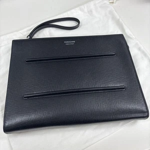 FERRAGAMO Black Leather Clutch Bag - Picture 1 of 6