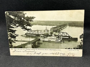THE C.B. & Q. R. R. BRIDGE CROSSING THE MISSISSIPPI AT BURLINGTON, IA - Picture 1 of 2