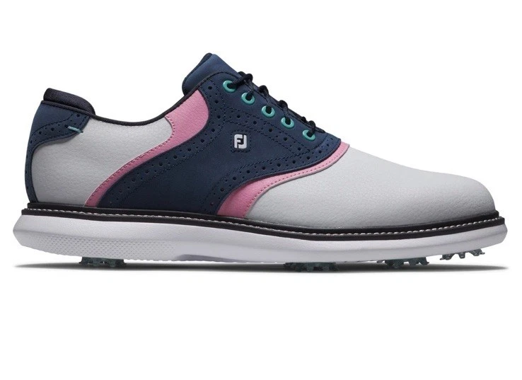 FootJoy Golf Wave Traditions Shoes 57959 WHT/BLU/PNK 10 Medium-