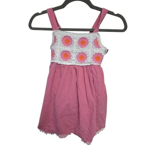 Haute Hippie Dress Crochet Top Pink White Lace Trim Summer Girl Size 6 - Picture 1 of 5
