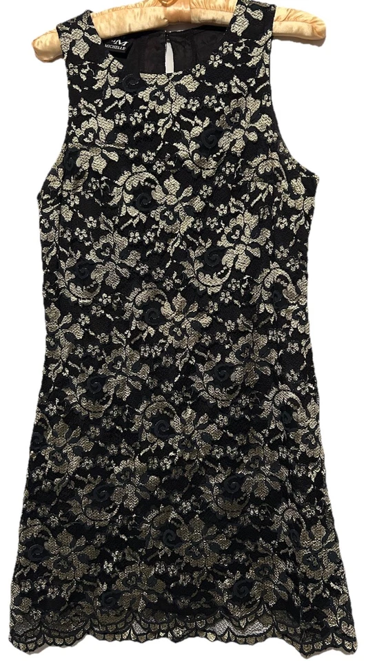 Vestido My Michelle S Negro Encaje Superpuesto Forro Dorado Vintage Y2K Elegante Funda Foto 1 de 4