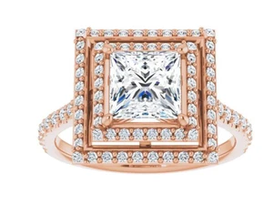 IGI Certified Lab Grown Diamond Wedding Ring 1.60 CT Princess Cut 18K Rose Gold - Picture 1 of 13