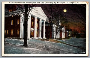 Postcard Lexington VA c1935 Washington & Lee University Campus Moonlight Winter - Picture 1 of 2