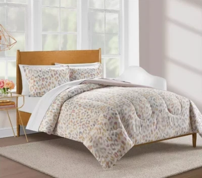 Sunham Cheetah 3-Pc Full / Queen Comforter Set Taupe Purple Gray White Beige - Image 1 of 4