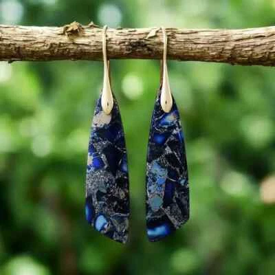 Pendientes colgantes boho sedimentos marinos sedimentos imperiales azul oscuro natural Foto 1 de 4