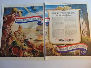 1943 General Motors WWII VITTORIA ATTRAVERSO IL PROGRESSO pubblicità stampa artistica d'epoca - Foto 1 di 1