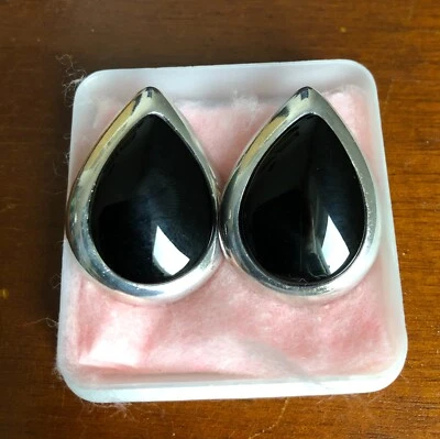 ORECCHINI VINTAGE ARGENTO 925 - A GOCCIA CON PIETRA NERA - Immagine 1 di 4