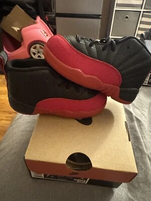 Jordan 12 Retro "Flu Game" Black/Varsity Red Toddlers Sz 7C - Image 1 of 3