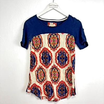 Camiseta Meadow Rue Anthropologie Azul Marino Colorido Estampado Pullover Blusa Para Mujer Foto 1 de 4