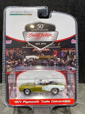 1/64 GREENLIGHT BARRETT JACKSON 1971 PLYMOUTH CUDA 383 CONVERTIBLE GOLD/GREEN - Image 1 of 2