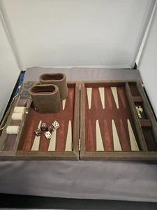 Juego de Backgammon Skor-Mor Años 70, Estuche de Viaje Pana Tostada, ¡Completo! - Imagen 1 de 5